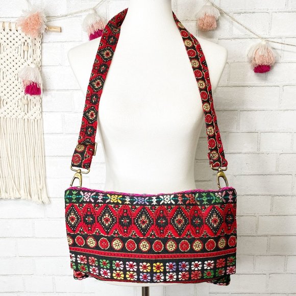 KC Malhan Handbags - KC malhan embroidered western boho festival envelope shoulder bag red unique